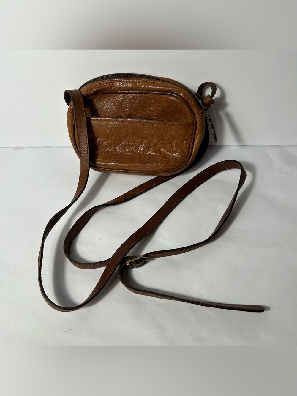 Latico Leather Crossbody Bag Small Brown Adjustable Buckle Zip Pockets Pebbled